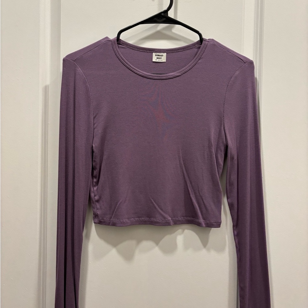 Aritzia Purple Long Sleeve Crop Top